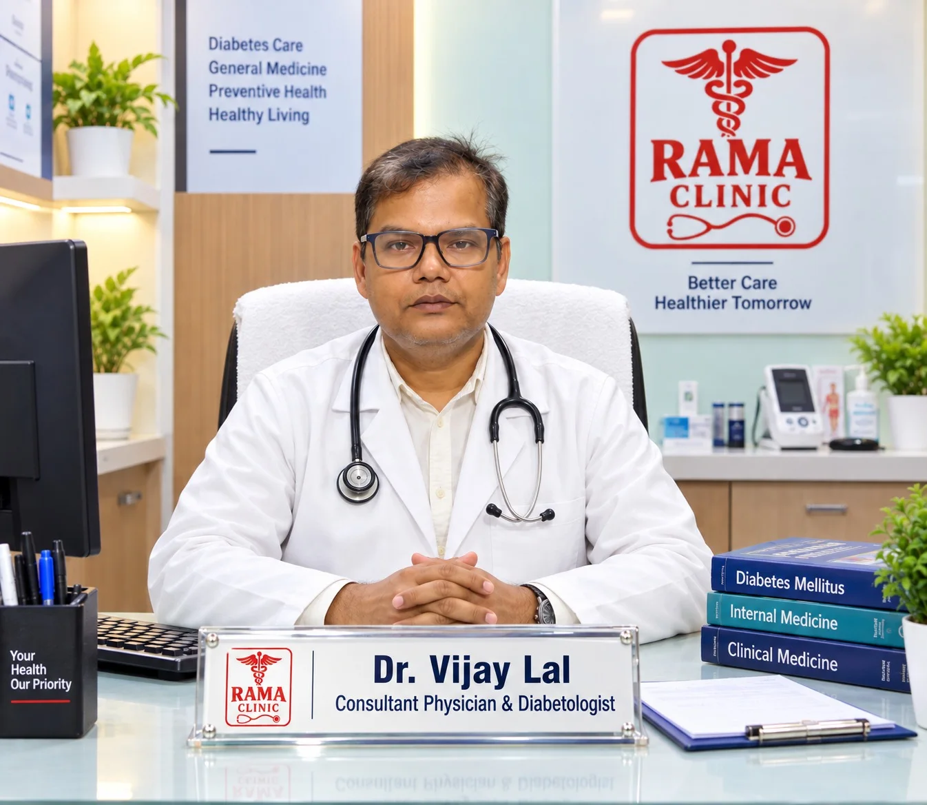 Dr. Vijay Lal, Consultant Physician & Diabetologist, at Rama Clinic
